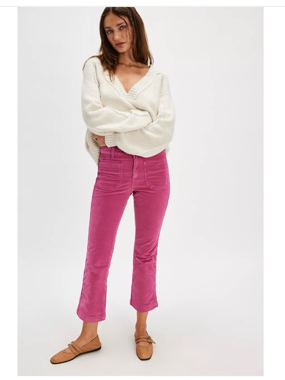 NWOT Free People High Time Velvet Kick Flare Pants Pink Size 0